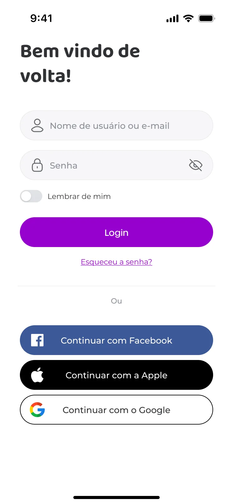 Toymania app, Sign in screen